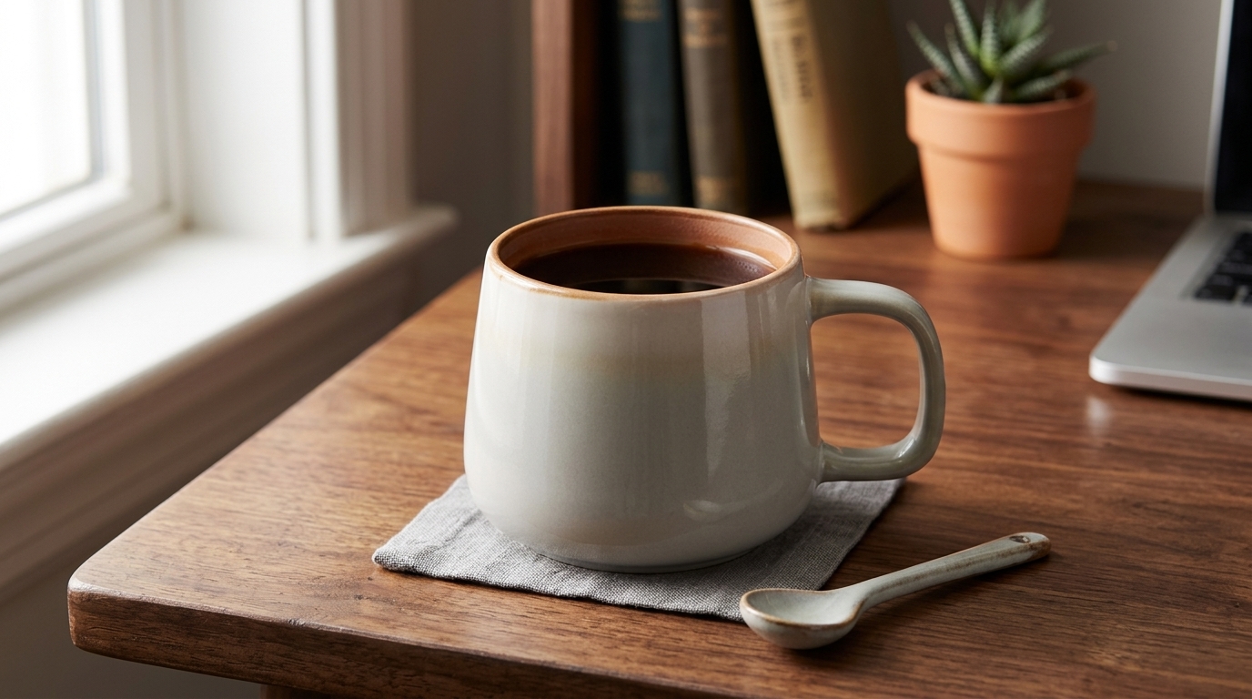 Ava Nord Large Ceramic Coffee Mug styled in a home setting