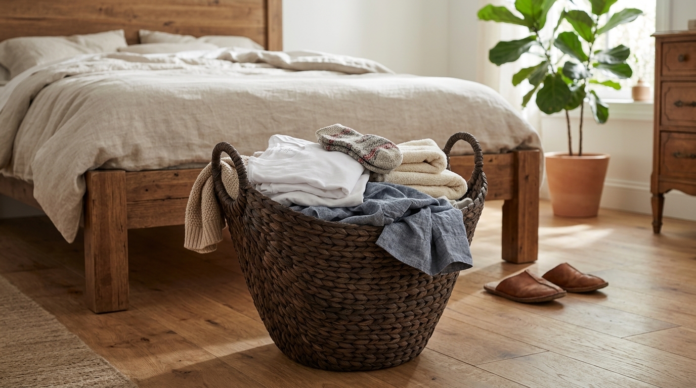 Casafield Large Laundry Boat Basket styled in a home setting