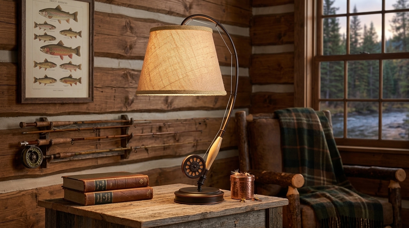 Kenroy Fly Rod Table Lamp styled in a home setting