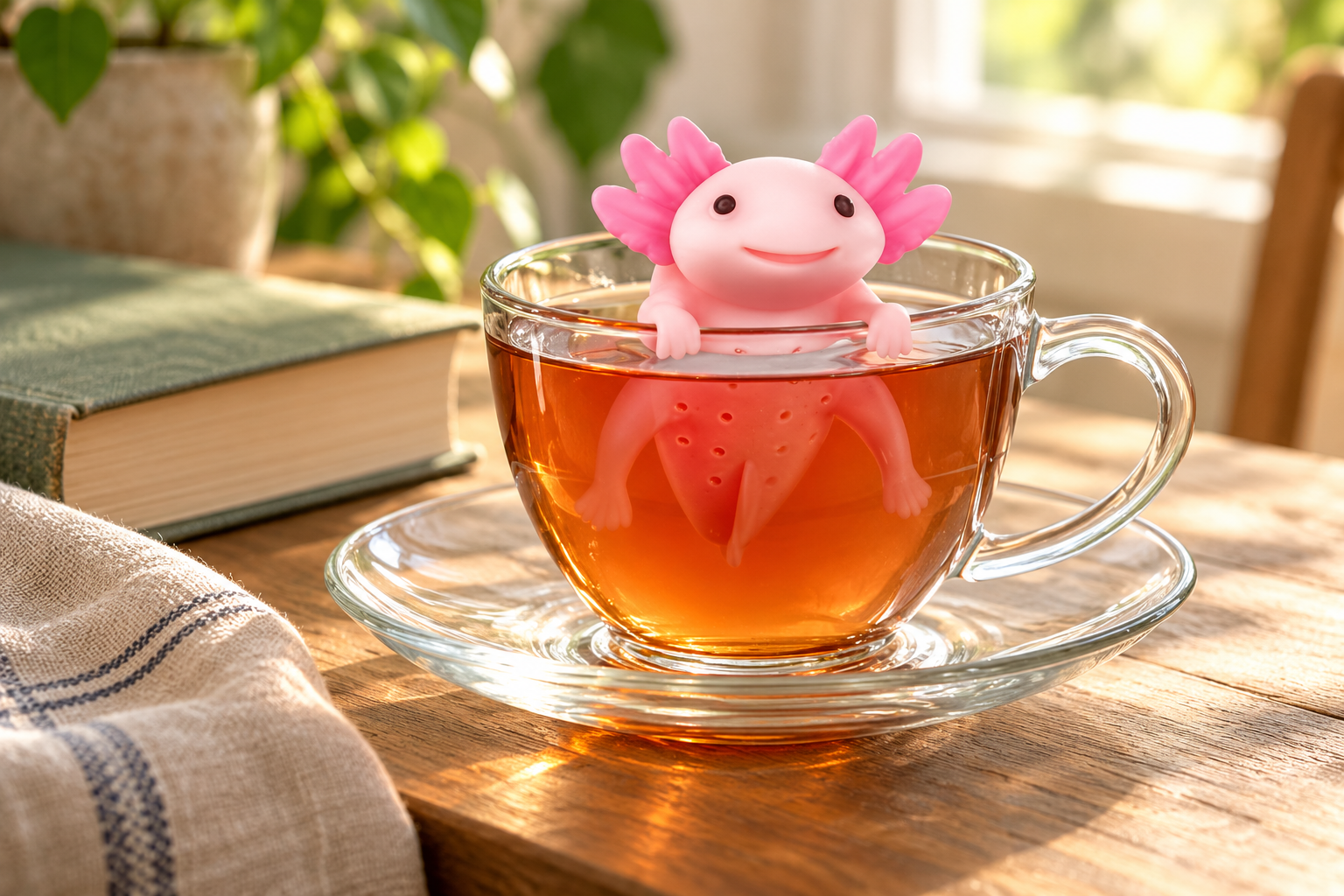 Fred Relaxolotl Tea Infuser - Pink styled in a home setting