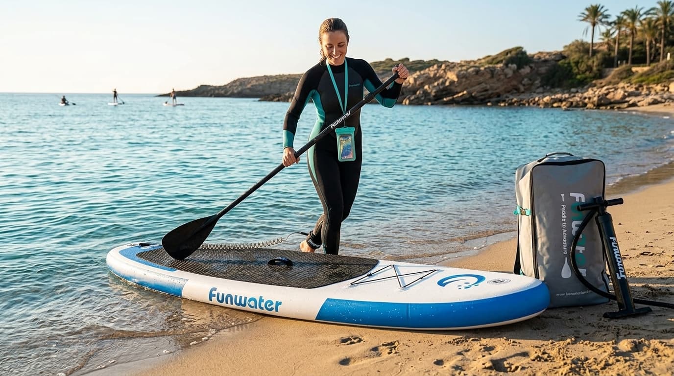 FunWater Inflatable Paddle Board styled in a home setting