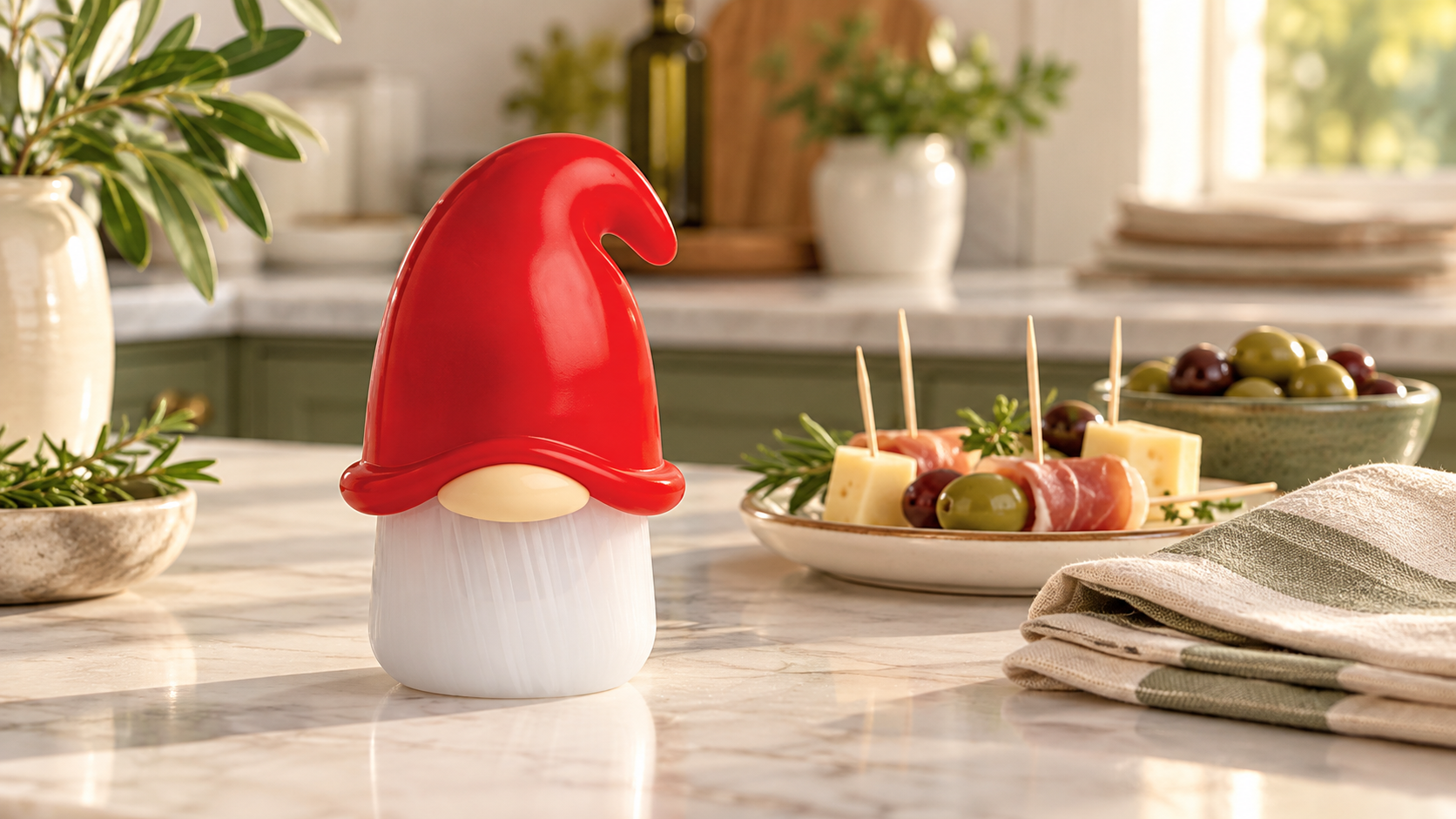 OTOTO Gnomeo Toothpick Holder - Red styled in a home setting