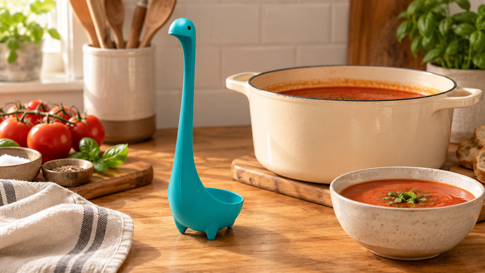 OTOTO Original Nessie Ladle — Turquoise styled in a home setting