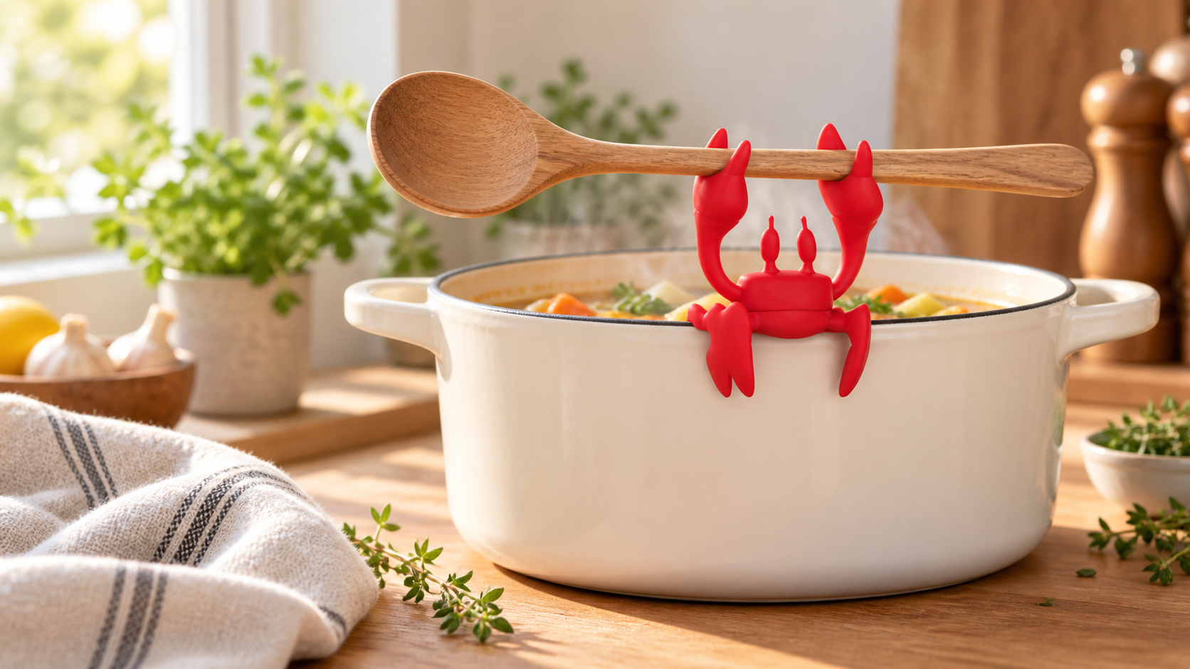 OTOTO Red the Crab Spoon Holder styled in a home setting