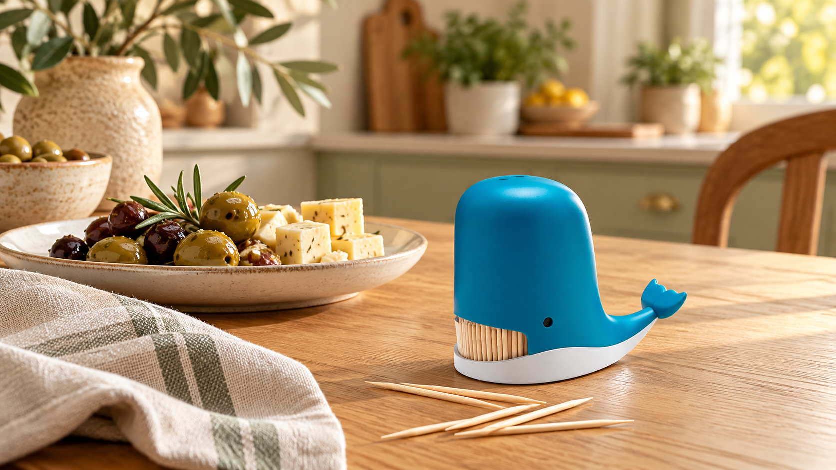 PELEG DESIGN Jonah Whale Toothpick Holder styled in a home setting