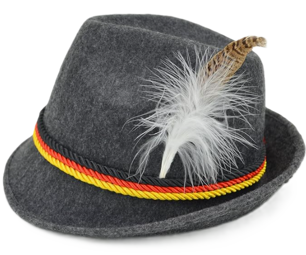 Adult Felt Swiss/German Alpine Bavarian Oktoberfest Hat with Feather