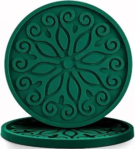 Embossed Green Silicone Coasters · Pair